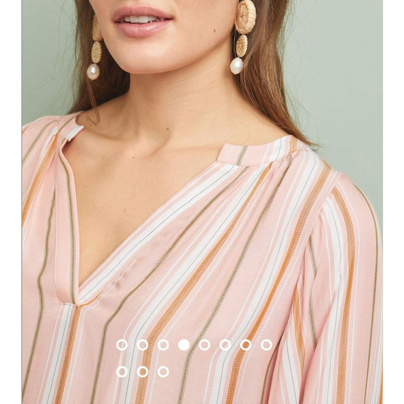 Anthropologie Maeve Brenda Peasant Top Blouse in Pink Stripes, Size XS - Picture 7 of 16
